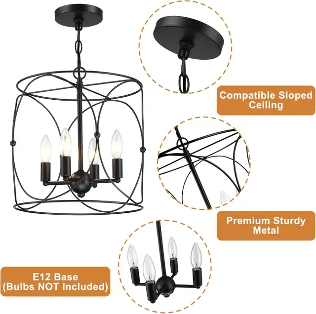 Untrammelife 4-Light Black Chandelier Pendant in Indoor Lighting & Fans in Mississauga / Peel Region - Image 6