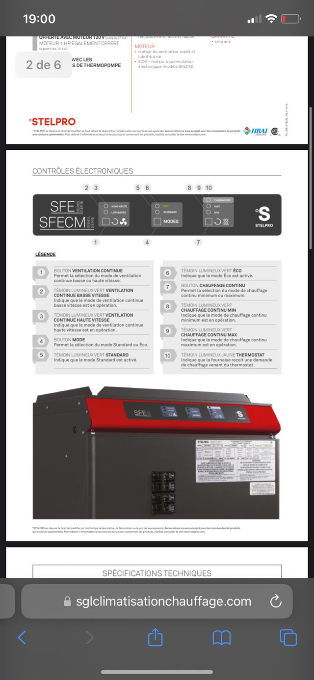 Fournaise électrique stelpro sfe presque neuve dans Chauffage et climatisation  à Lévis - Image 2