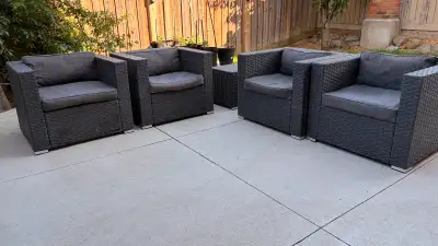 4 dark grey patio wicker chairs and side table , View more