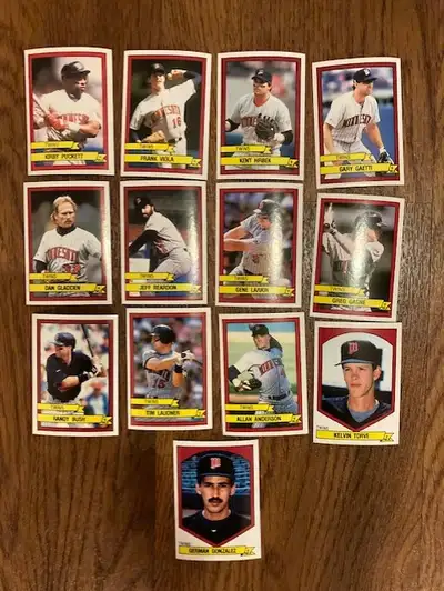 Lot of 13 1989 Panini Minnesota Twins baseball stickers, View more