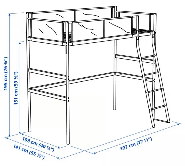 IKEA Vitval loft twin bed frame - white and grey in Beds & Mattresses in Markham / York Region - Image 4