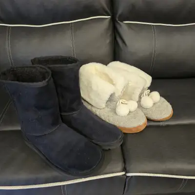 Black Boots and a pair of Slippers, View more