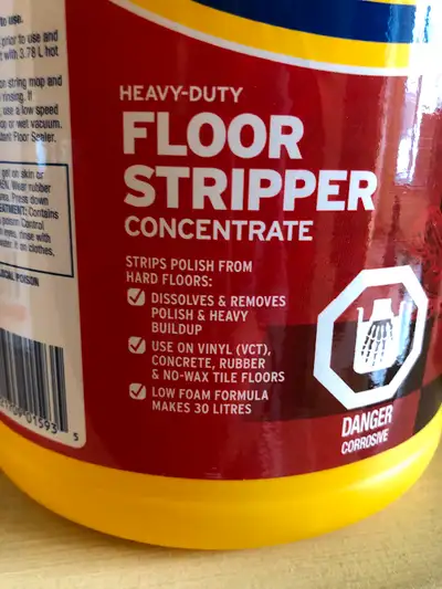 Nearly full (~3/4) 4L container of floor stripper. Recently purchased for removing polish from an ol...