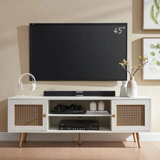 59" long Mid Century Modern White TV Stand for tv 65" in TV Tables & Entertainment Units in Markham / York Region - Image 5