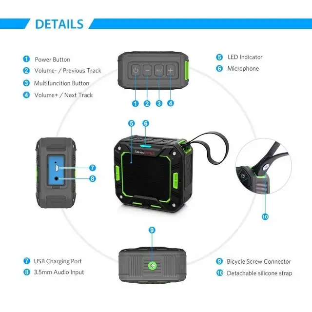 SoundPEATS Waterproof Mini Bluetooth Speaker - Rechargeable NEW62863260518530122