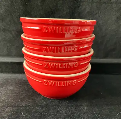 Set of 4 Zwilling Red Cereal Bowls. These cereal bowls are in great condition. They measure about 6”...