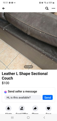 Large Leather Couch with Chaise