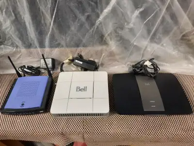 For sale 3 types of Wifi routers 1. Dual Band Linksys Wifi Router EA6400 2. Modem Bell Cellpipe 7130...
