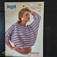 Vintage Argyll Fluffy Chunky Wool Batwing Sweater pattern 614