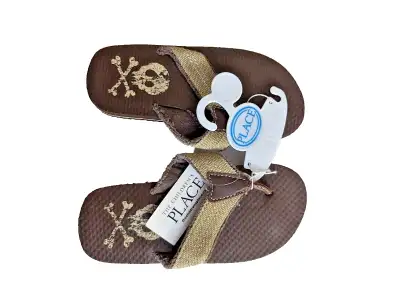The Children's Place Unisex Casual Brown/Tan Flip Flop Sandals Size 10-11, 12-13 Youth New With Tags...