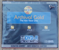 New Sealed Delkin Archival Gold Blank DVD-R 10 Pack 100 YearLife