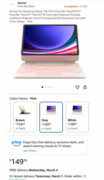 I am selling a pink Dexnor keyboard case compatible with Samsung Galaxy Tab S10+/S9+/S8+/S7+ FE. The...