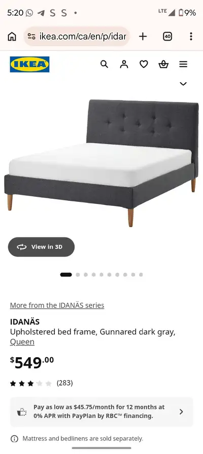 Queen bed in excellent condition. Price at IKEA is $549 plus tax. I am selling because I am moving a...
