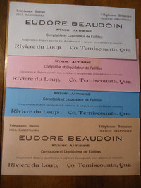 Eudore Beaudoin Riviere-du-Loup  4 buvards 1947 Encre Syndic