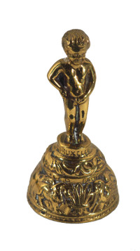 Vintage Brass Hand Bell Bruxelles Peeing Boy Figure Handle