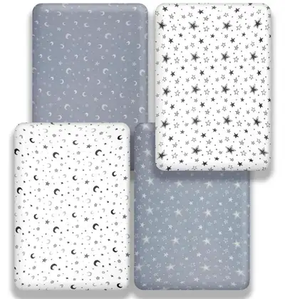 SEALED - Brand New 4 Pack Soft Star and Moon Neutral Sheets, View more