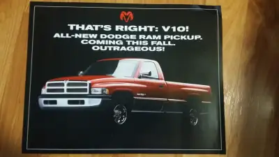 Dodge Ram V 10 Pickup Dealer Announcement Sheet.Small Corner Wringle.I do not ship