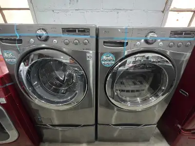 WOW LG 27" Stainless Steel Frontload Washer Dryer W/Pedestals , View more