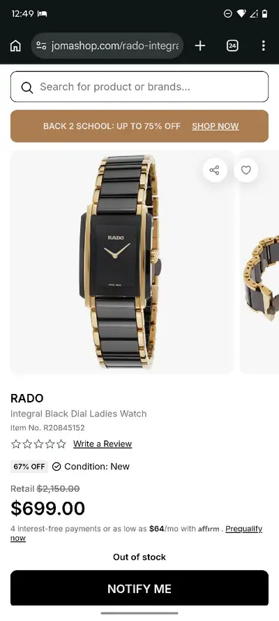 Rado Integral Black Dial Ladies Watch R20845152, View more