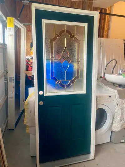 Brand new prehung exterior Metal insulated door and frame and thermal stainted glass insert 34.5”x82...