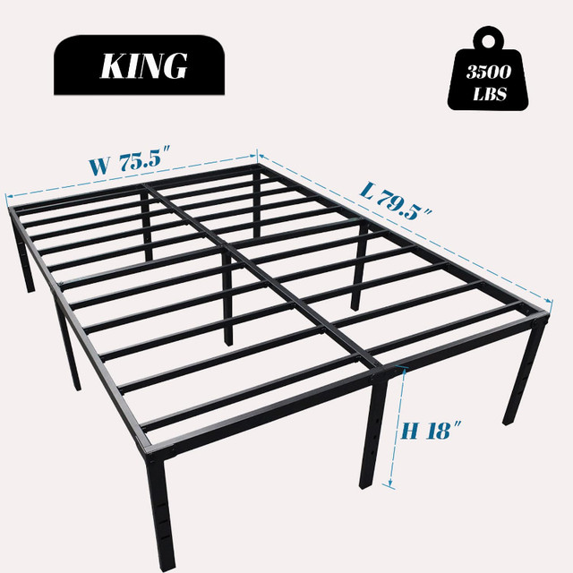 Chezisam 18" King Size Metal Bed Frame Support 3500 lb, NEW in Beds & Mattresses in London - Image 2