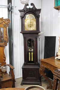 Superbe horloge grand-père antique en chêne maillé