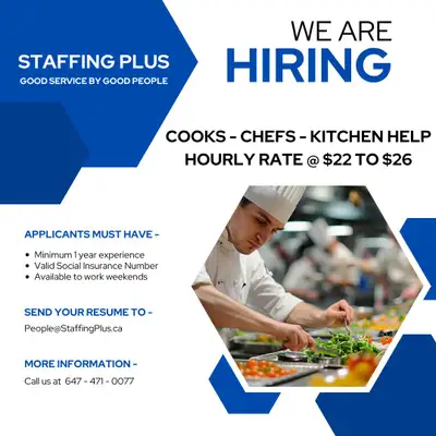 Hiring Cooks/Chefs/Kitchen Help, View more