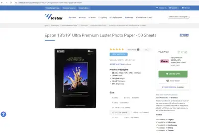 Epson 13"x19" Ultra Premium Luster INJKET Photo Paper, View more