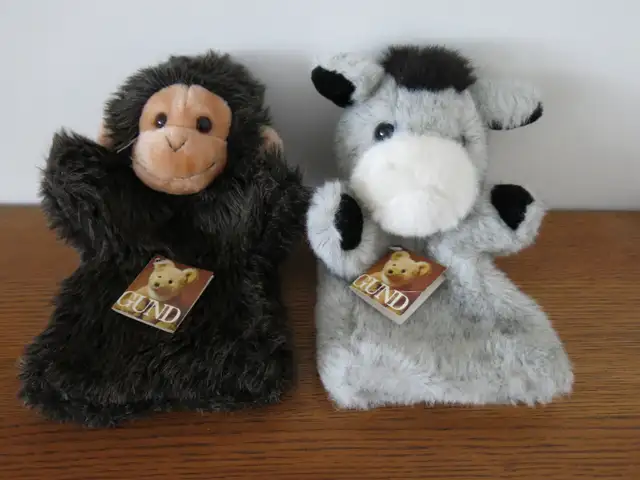 PLUSH HAND PUPPETS by GUND: Monkey and Donkey