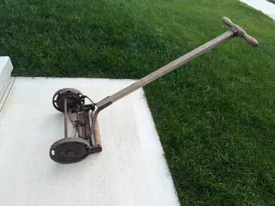 Antique 14" Cast Steel Wheeled Reel Push Lawn Mower, View more