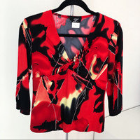 NEW - Libra - Women's Red and Black Print Blouse Top (Size M)