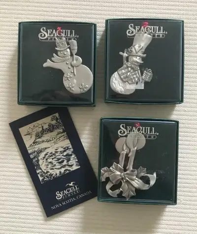 NEW Three (3) Seagull Pewter Christmas Ornaments, View more