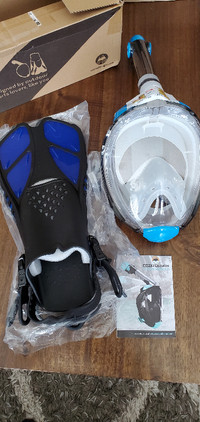 Mask Fins Snorkel Set for Adults, Full Face Snorkel Mask