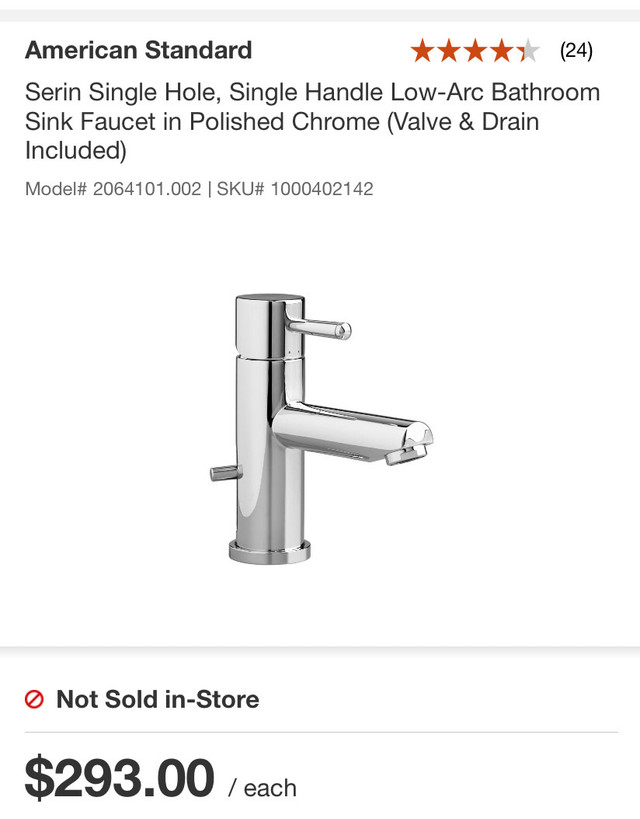 American standard faucet Serin-reduced in Plumbing, Sinks, Toilets & Showers in Oshawa / Durham Region