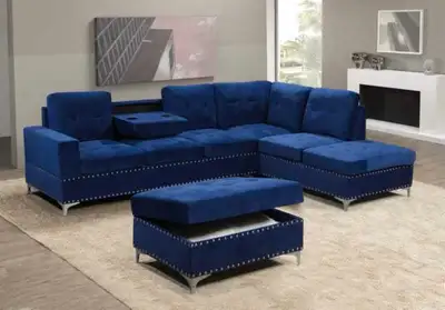 Blue Velvet Sectional Couch, View more