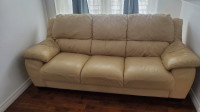 BEIGE LEATHER SOFA BED SMOKE AND PET FREE