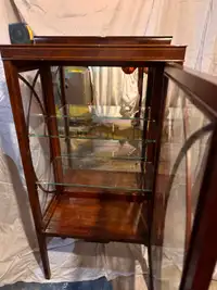 Vintage unique Edwardian Wood inlay + Glass Display Cabinet