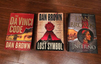 Dan Brown book set, The Da vinci code, Inferno, the lost symbol 