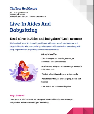 Live-In Aides and Babysitter , View more