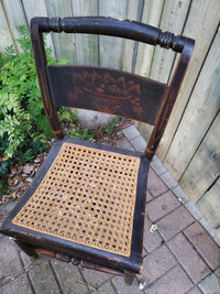 ORIGINAL Vintage Black & Gold Tole Painted Side Chair Cane SeaT