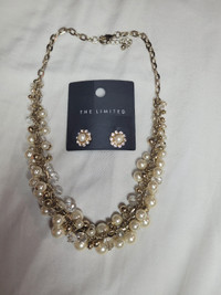 The Limited Chunky Chain Faux Pearl Gold Bead jewelry set