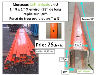 Mcx en U 1/8'' d'épais x 1''3/4 x 1''3/4 x 98'' replié sur 3/8'', View more