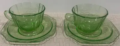 Depression Glass Teacups & Saucers, View more