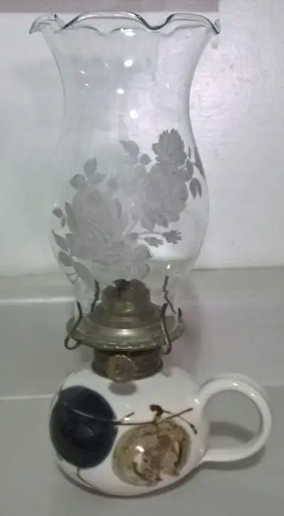 Small  Ceramic Oil Lamp with finger Loop and chimney, View more