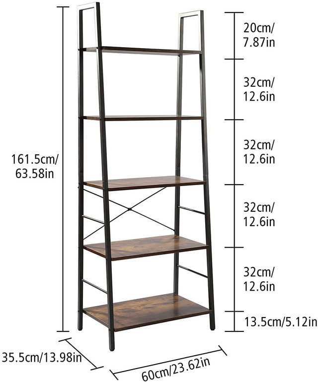 5 Tier Ladder Shelf, Vintage Bookshelf Open, Freestanding Displa in Other in Oshawa / Durham Region - Image 3