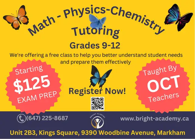 Math, Science, Physics & Chemistry Tutoring for gr 7-12 by OCT