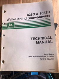 John Deere 828D, 1032D Walk behind Snowblowers Technical Manual