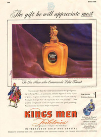 1948 large full-page color ad for Kings Men Toiletries