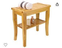 Bamboo Shower Bench with Storage Shelf, 2-Tier Spa Seat Bath Sto