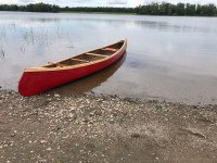 Beautiful 20 foot cedar canvas canoe
